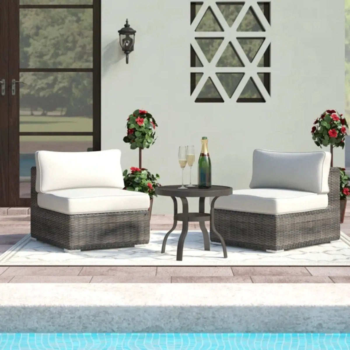 Wide Armless Outdoor Chairs With Cushions (Set of 2) | 2 Pieces | Fabric | Dining Room