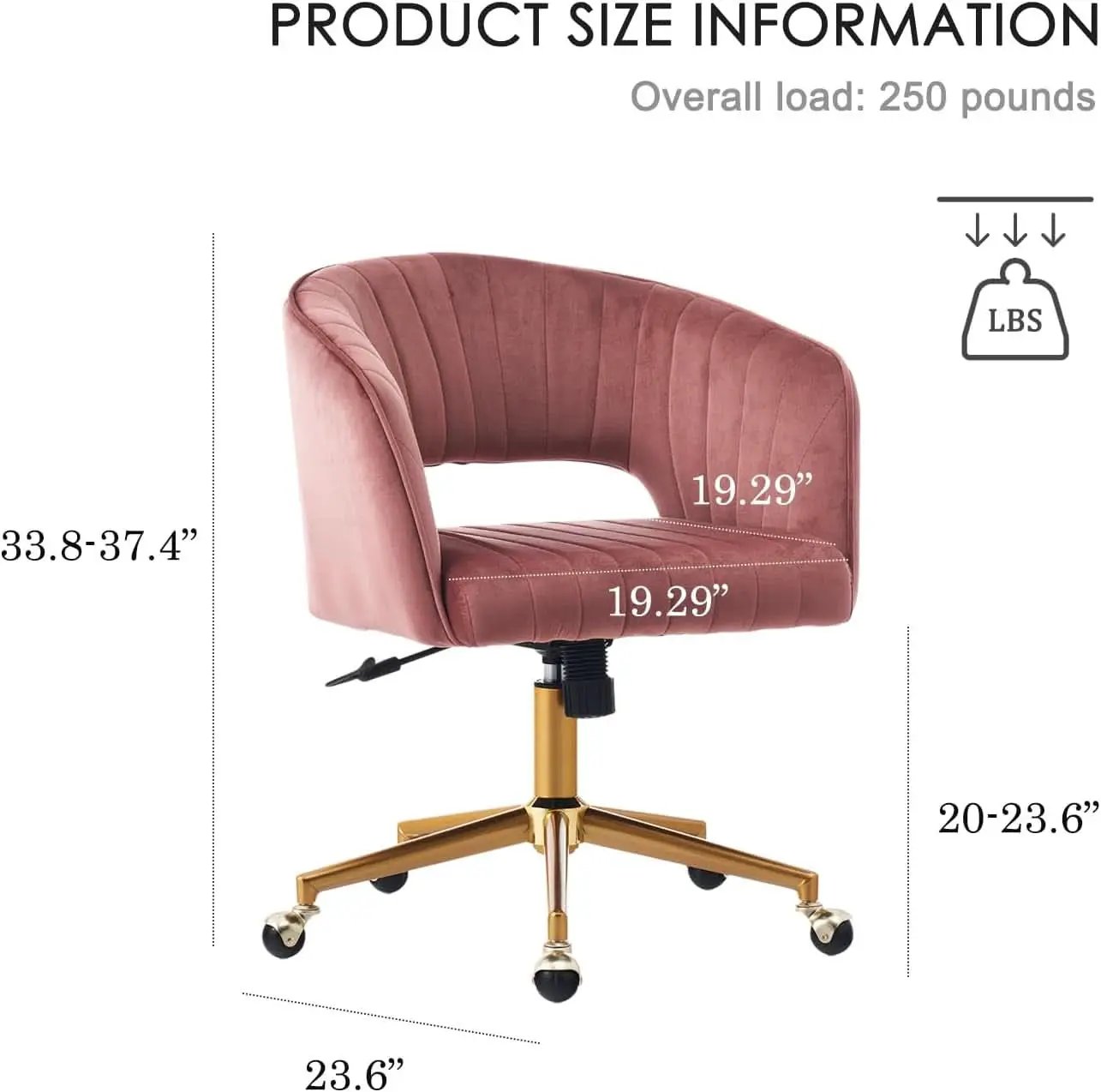 Pink Velvet Swivel Home Office Chair 360 Degree With Gold Base from PriceLows™