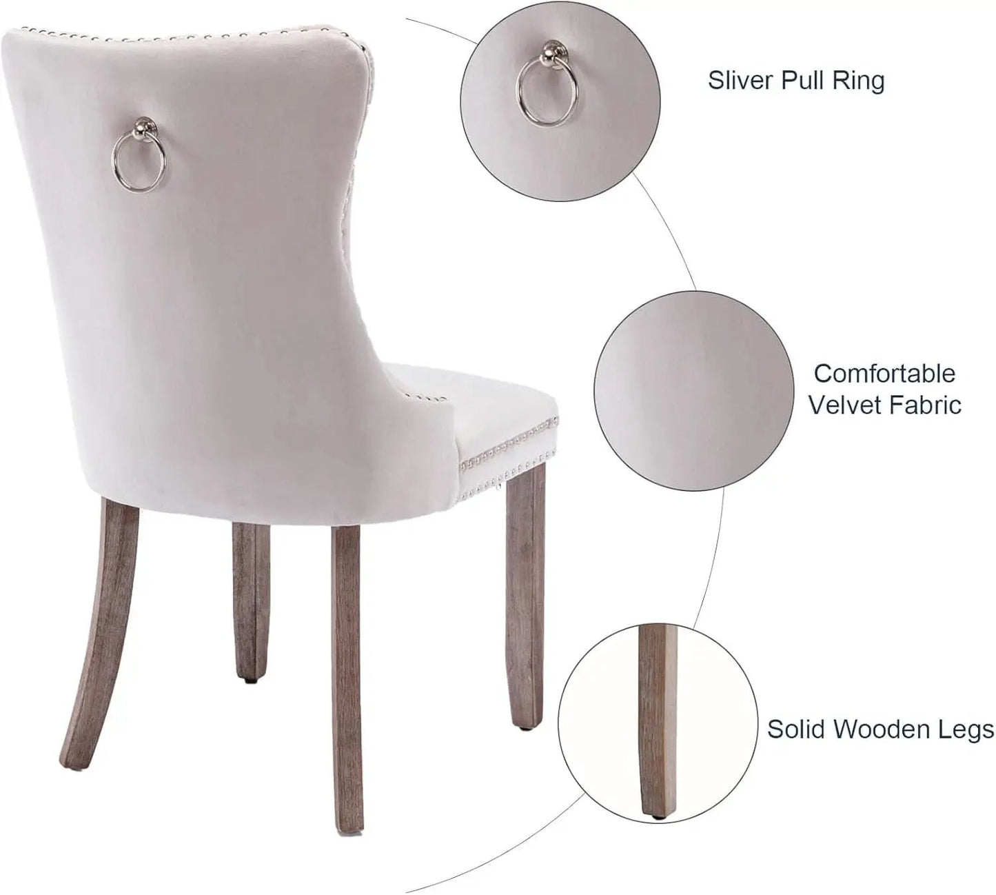 Beige Velvet Tufted Dining Chairs 4 Pack With Nailhead Trim from PriceLows™