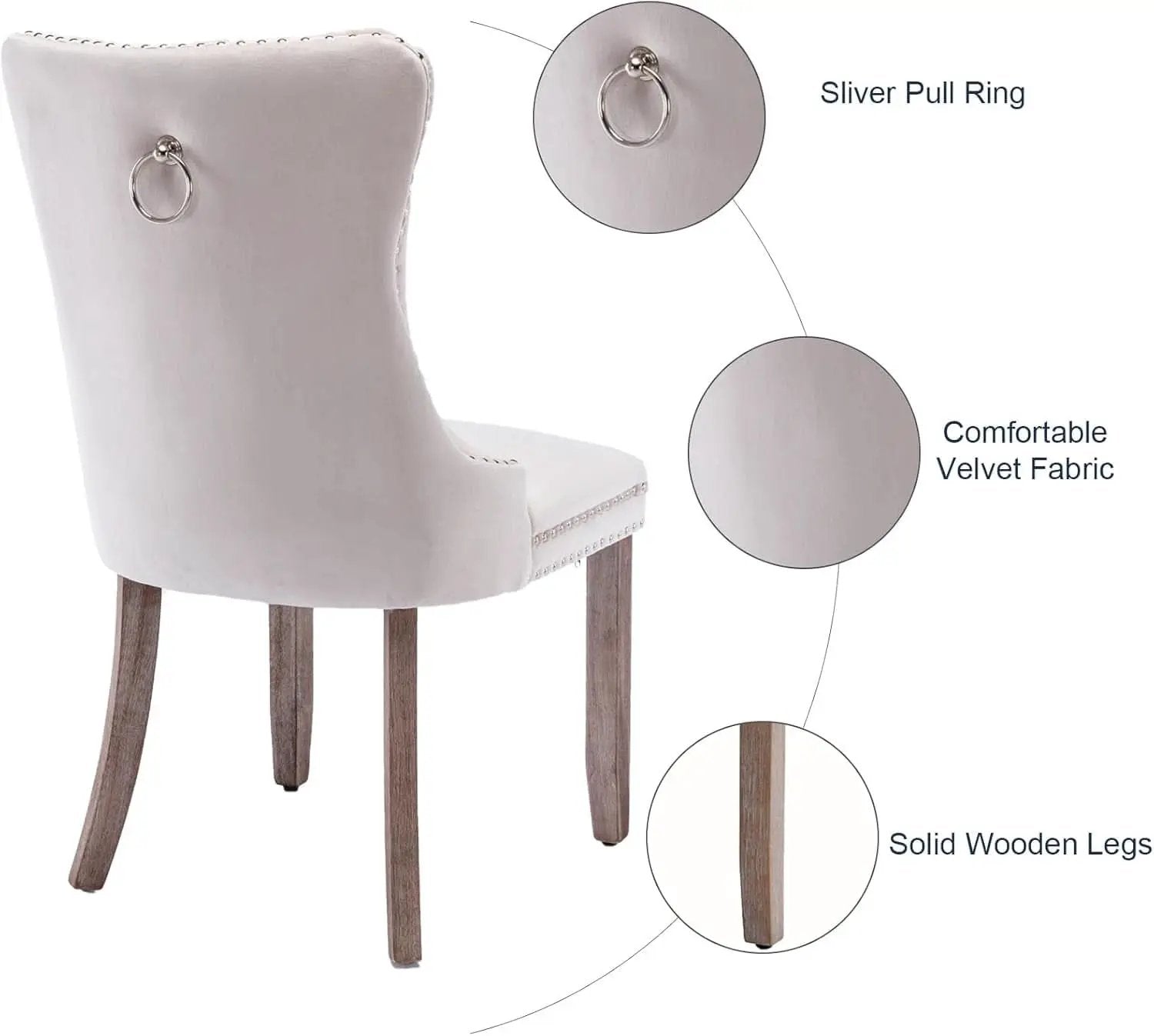 Beige Velvet Tufted Dining Chairs 4 Pack With Nailhead Trim from PriceLows™