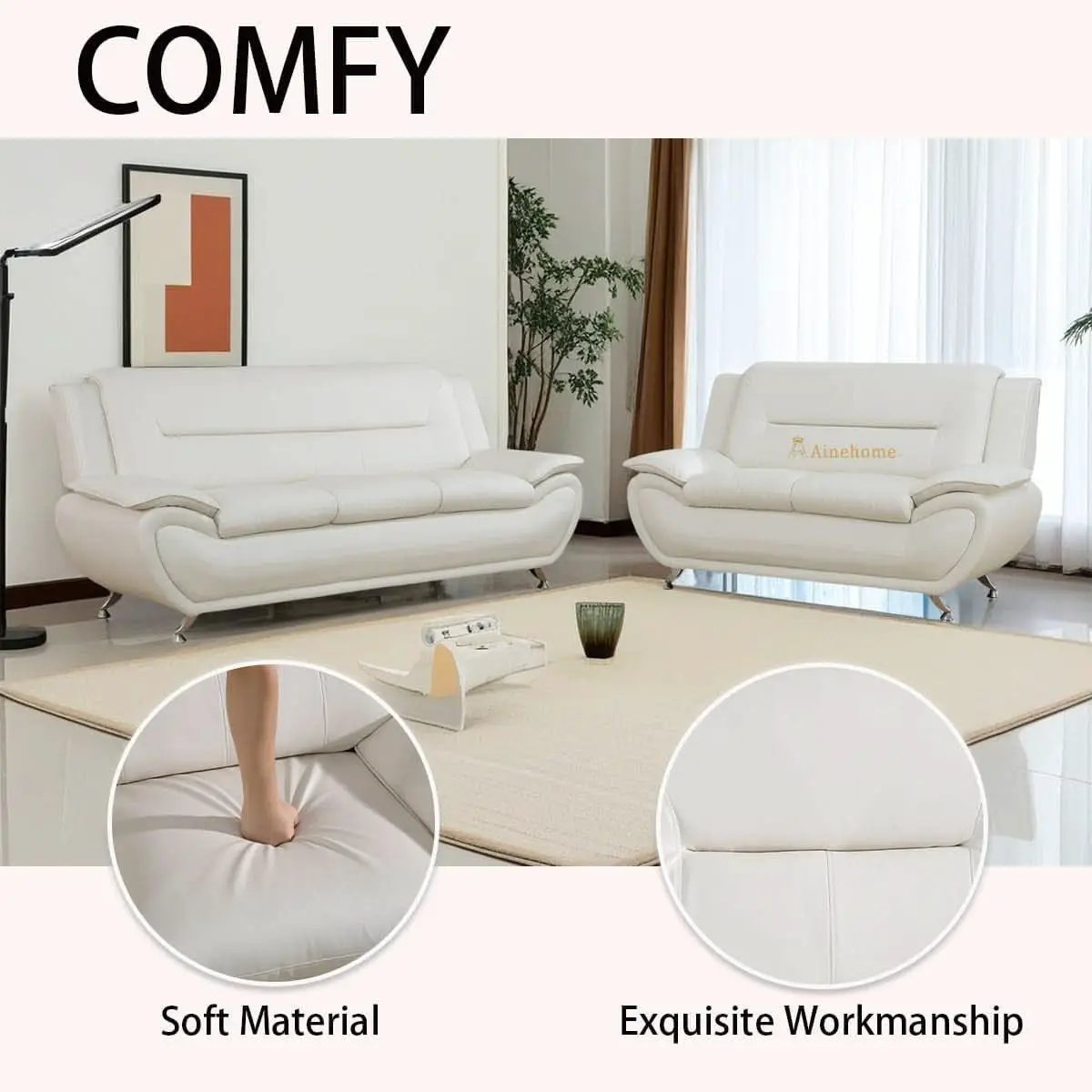 Creamy White 5 Seat Faux Leather Sectional Sofa Set from PriceLows™