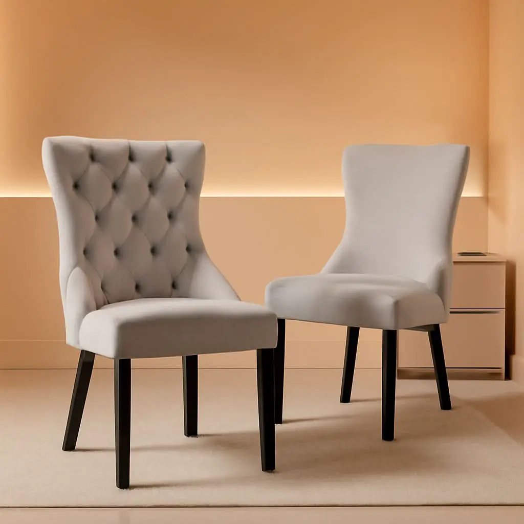 Set Of 2 Light Gray Velvet Tufted Wingback Dining Chairs Nailhead from PriceLows™