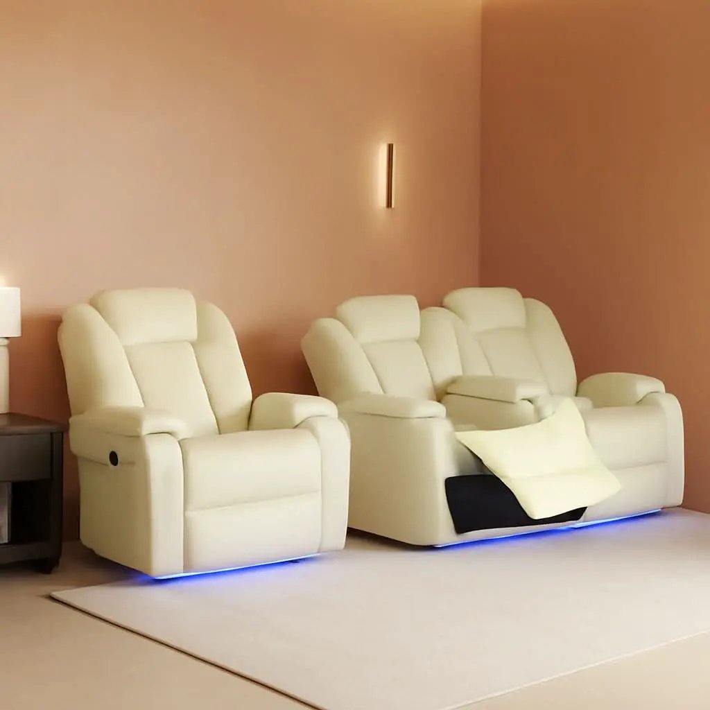 White Leather Power Reclining Sofa Set for Living Room from PriceLows™