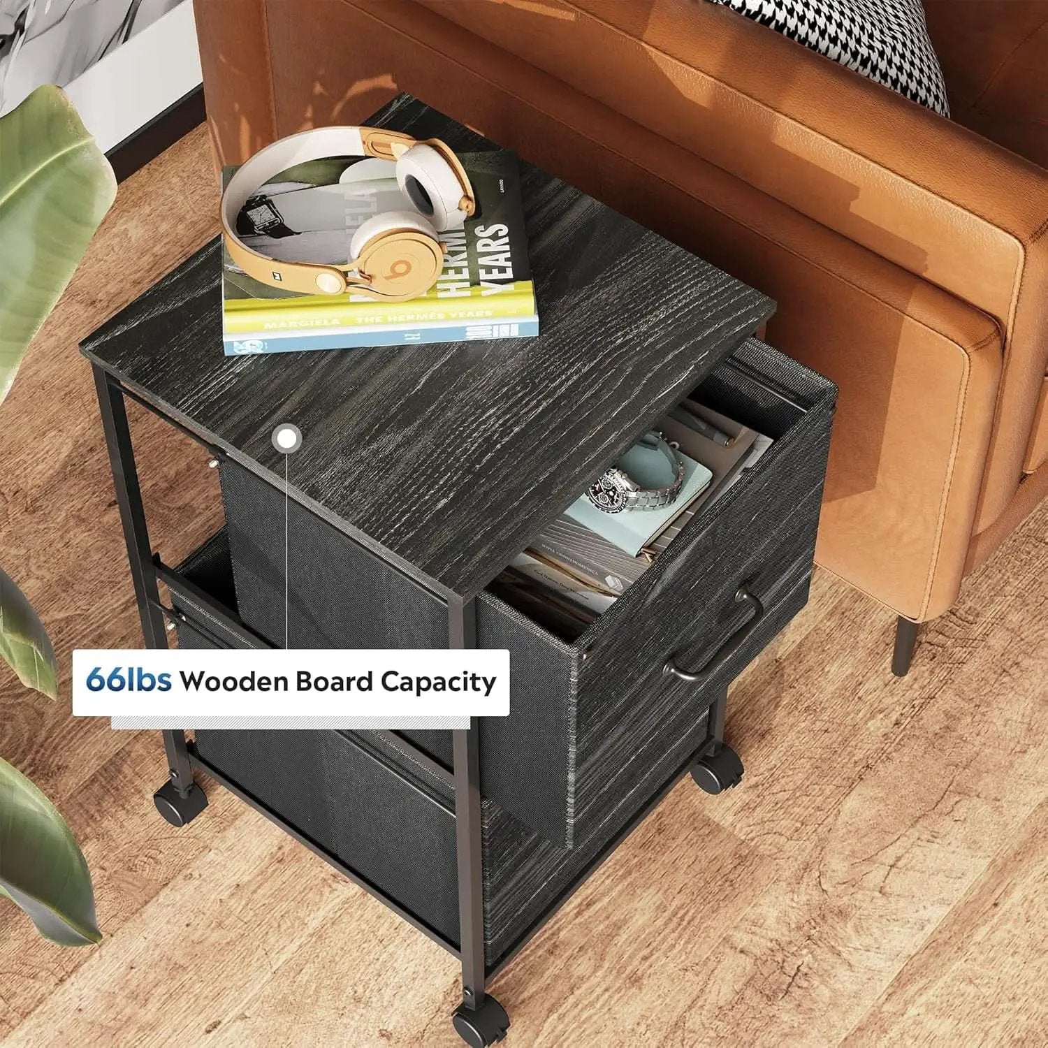 2 Drawer Mobile File Cabinet Rolling Printer Stand Charcoal Black Wood Grain Finish For Home Office from PriceLows™