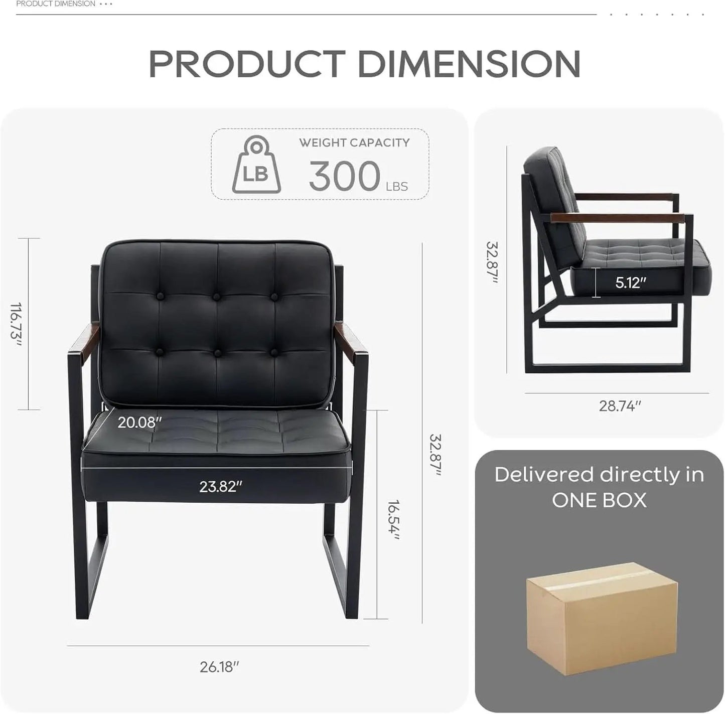 Mid Century Classic Black Leather Upholstered Accent Chair from PriceLows™