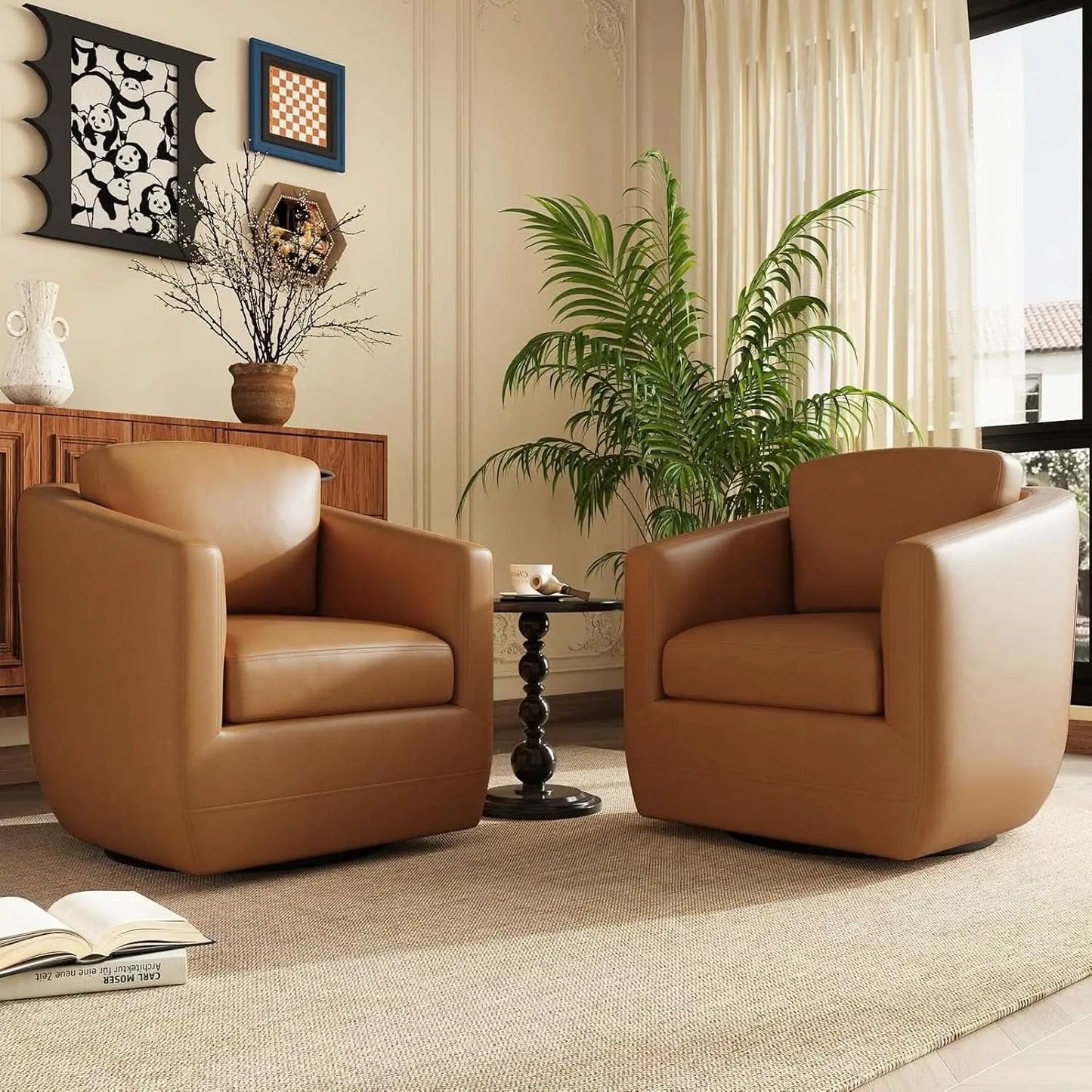 Brown 360 Degree Swivel Premium Upholstered Chairs from PriceLows™