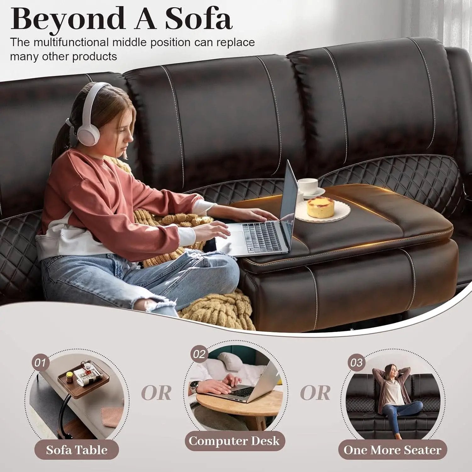 3 Seater Recliner Sofa With Hidden Storage Console from PriceLows™