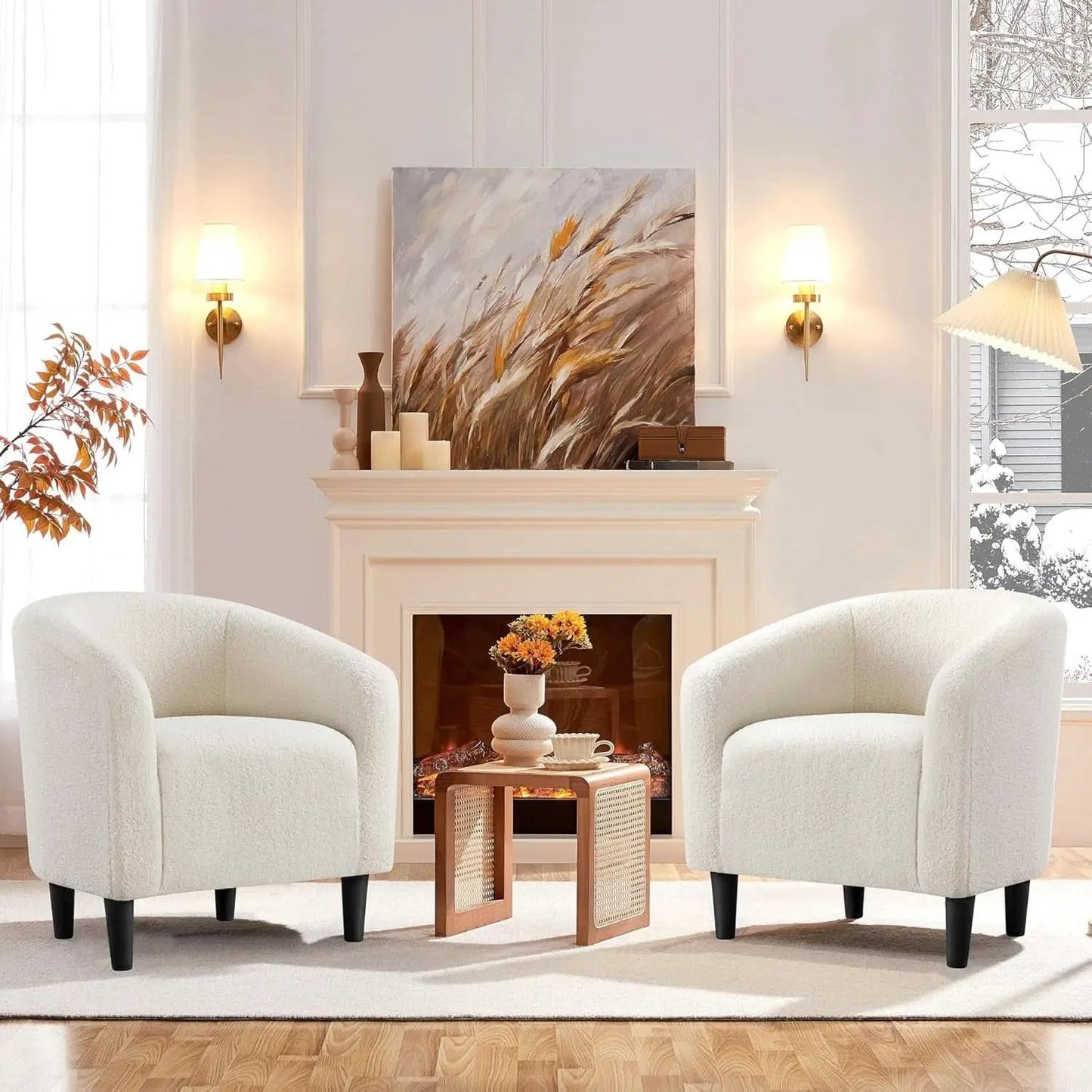 Ivory Barrel Chairs Boucle Living Room Duo Two Piece Set from PriceLows™