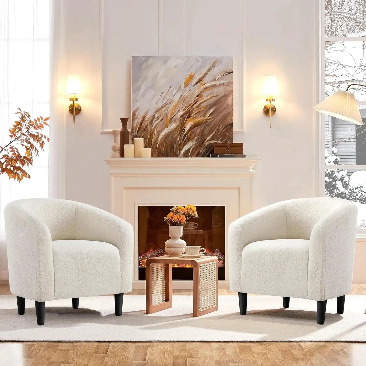 Ivory Barrel Chairs Boucle Living Room Duo Two Piece Set from PriceLows™