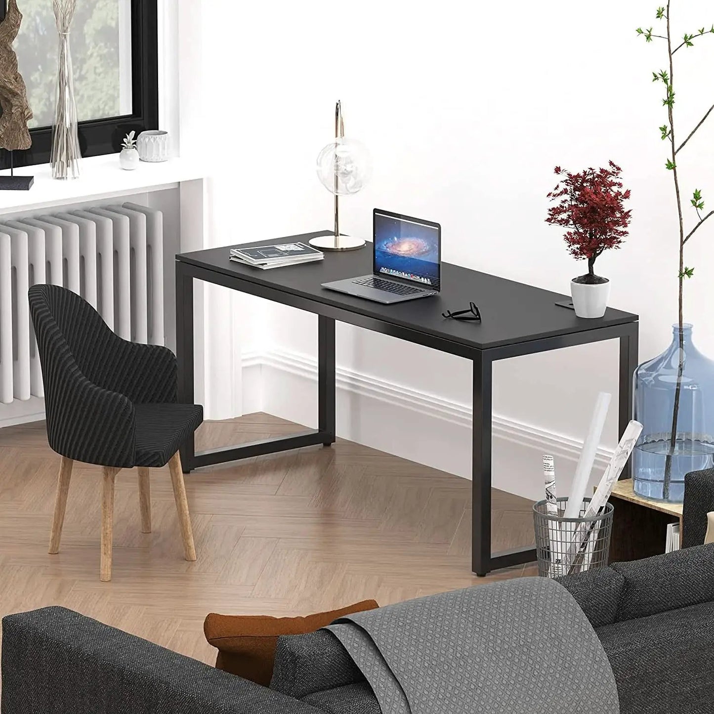 Black Solo Desk 55 Inch Wide With Two Cable Grommets from PriceLows™