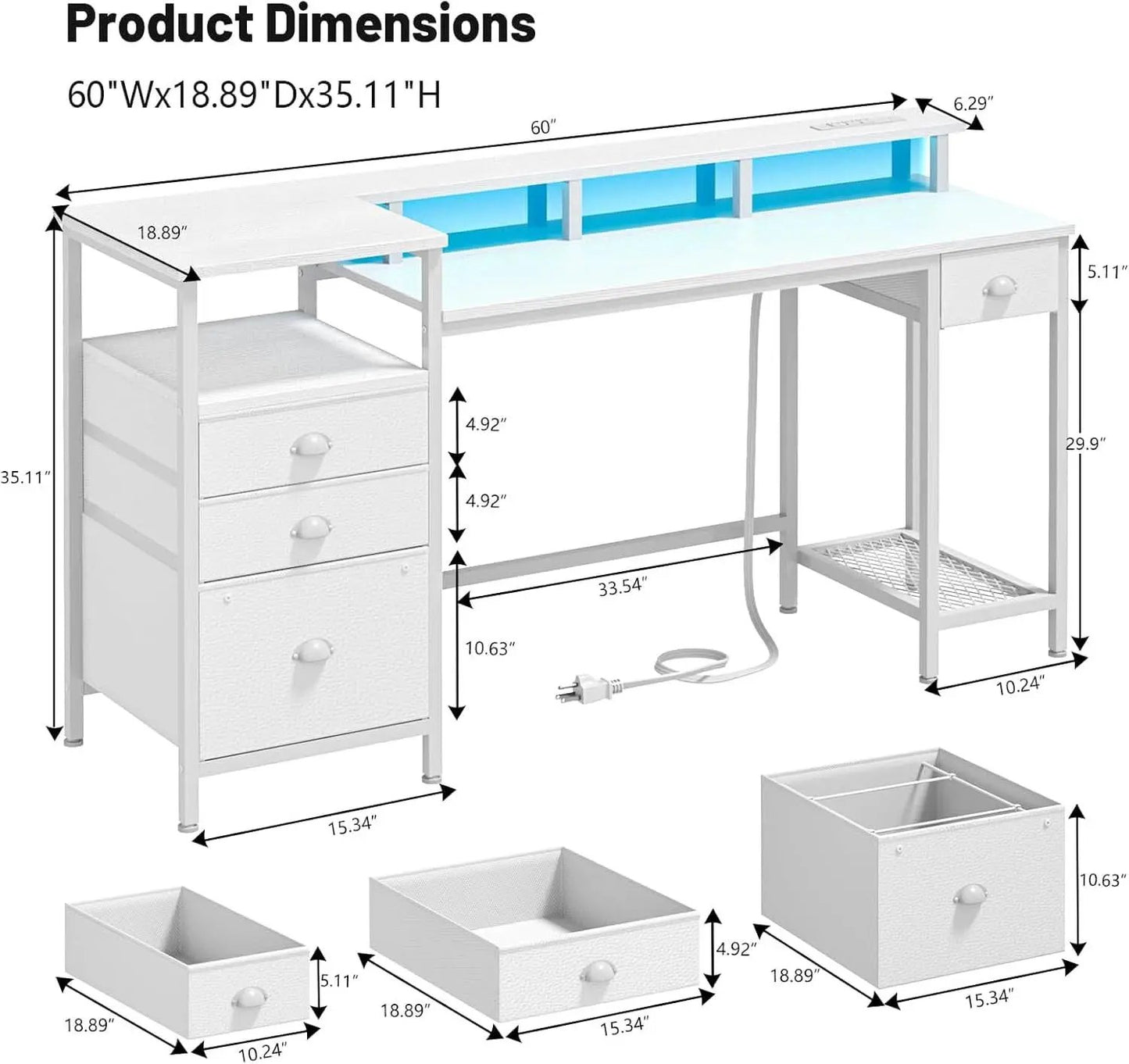 White 60 Inch Computer Desk For Home Office Modern from PriceLows™