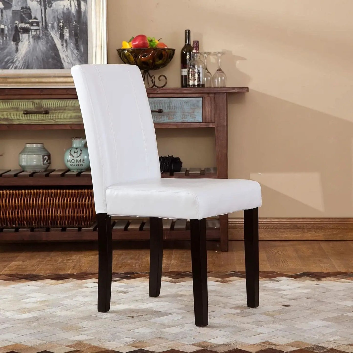 Off White Leatherette Padded Parson Chair Set of 2 from PriceLows™
