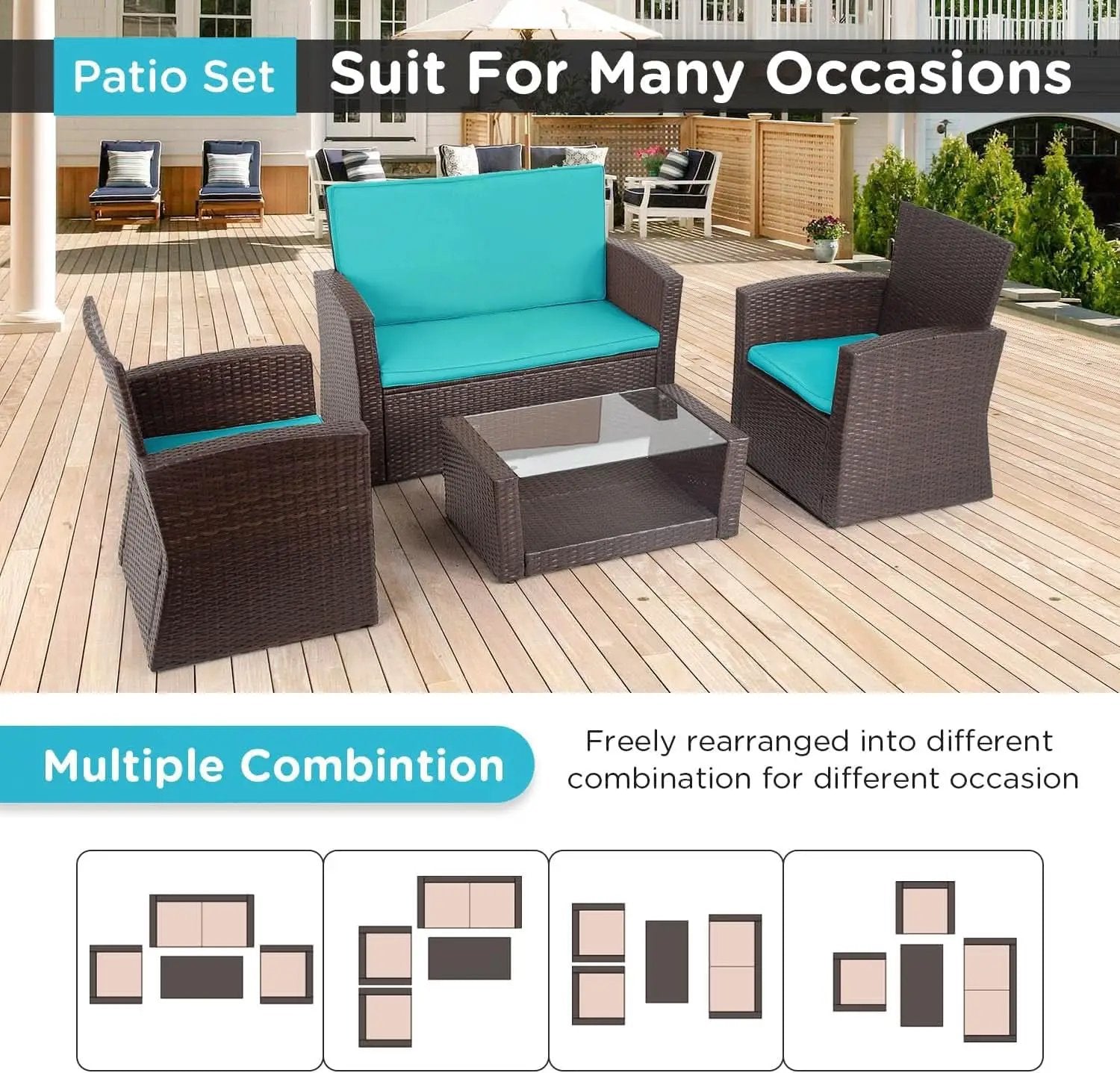 4 Piece Outdoor Patio Furniture Set Wicker Conversation from PriceLows™