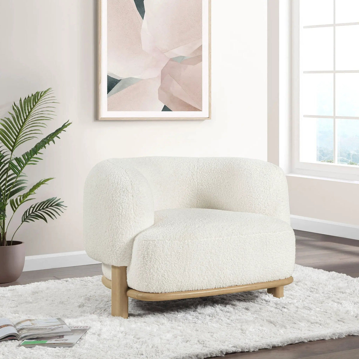 Lawler Upholstered Barrel Back Accent Chair Ivory and | 38 x 32.75 x 28 in | Living Room Furniture | Natural