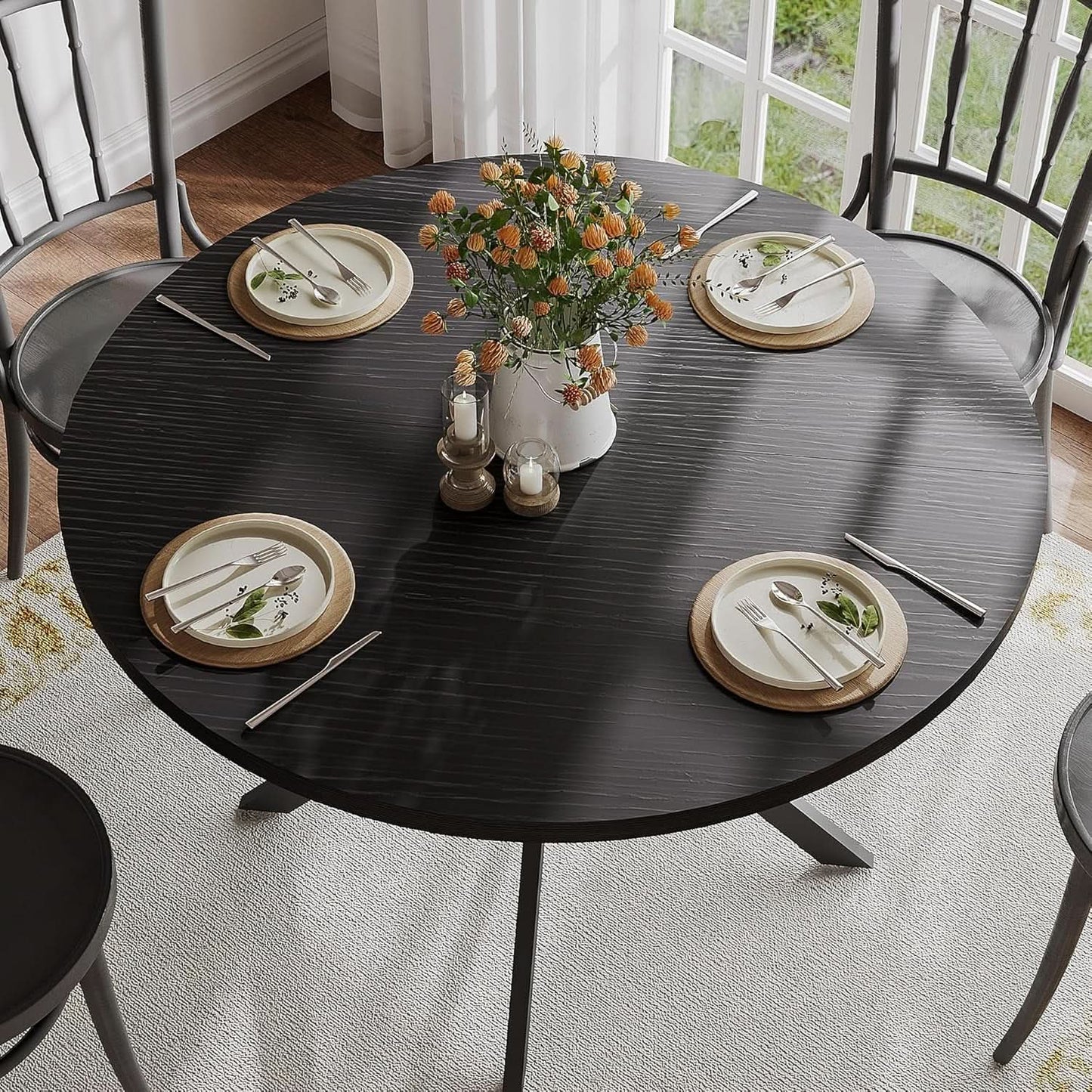 47.2 Inch Circular Dining Table Matte Black Finish from PriceLows™