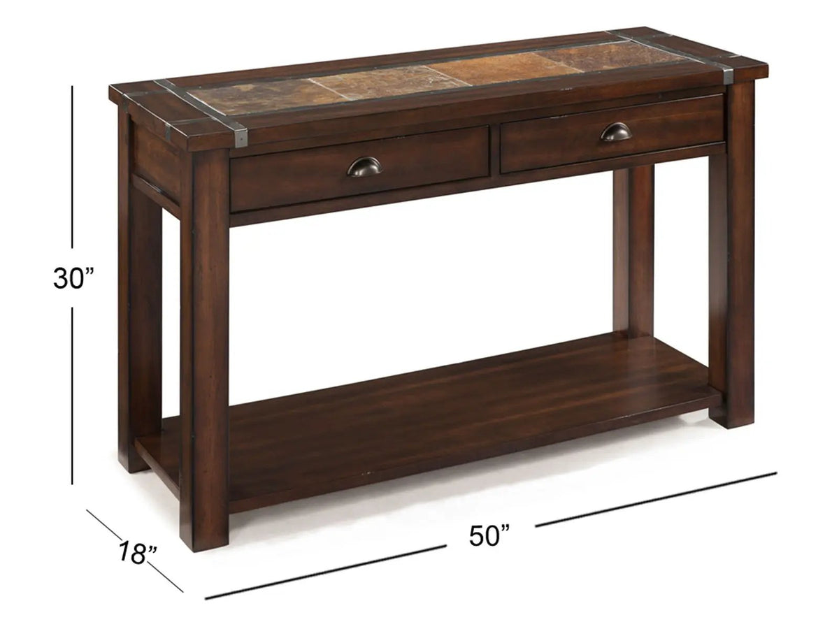 Roanoke Rectangular End Table | Slate Inlay | Pewter Strapping And Hardware | Transitional Style