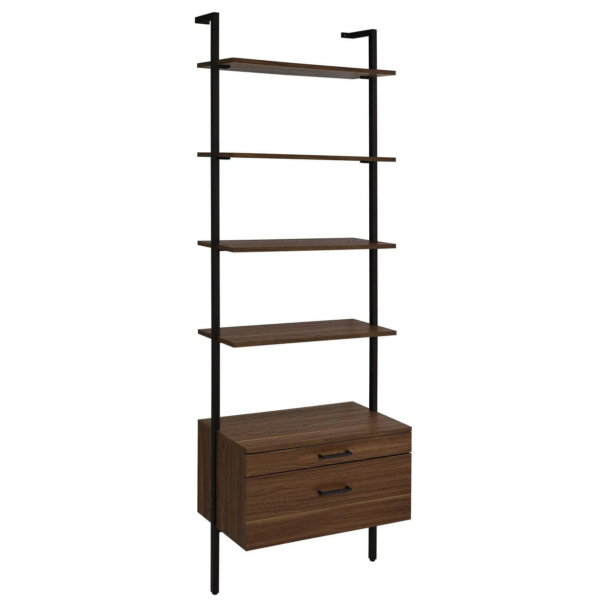 Owens 96-inch 4-shelf Storage Wall Bookshelf Standard Bookcase | 30.75 x 17 x 96 in | Walnut & Metal | Walnut