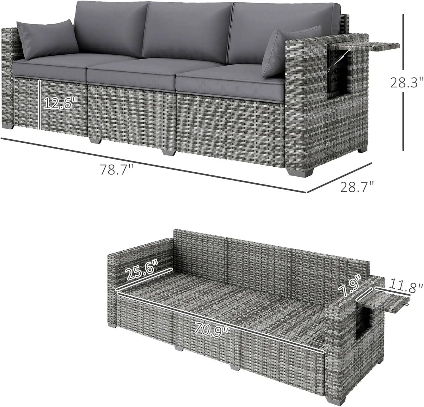 Three Seater Wicker Sofa with Side Tray Tables from PriceLows™