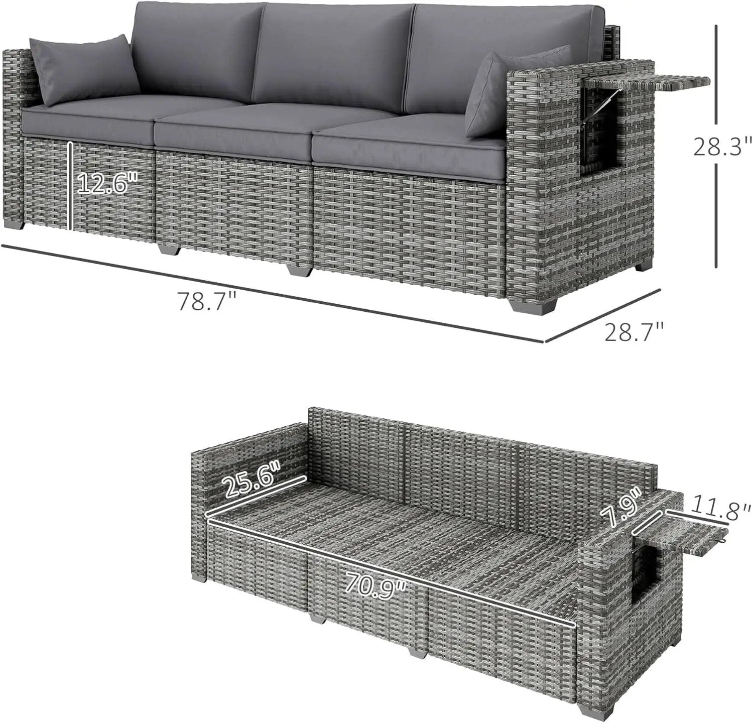 Three Seater Wicker Sofa with Side Tray Tables from PriceLows™