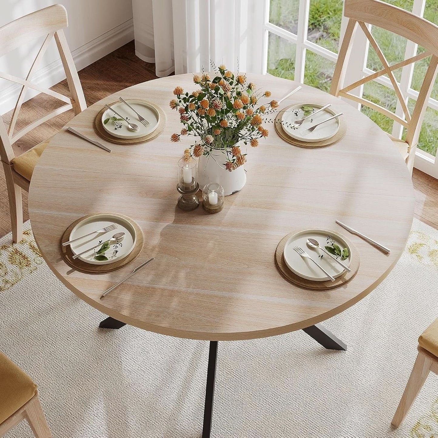 Round 47 Inch Circular Dining Table Natural Oak Finish from PriceLows™