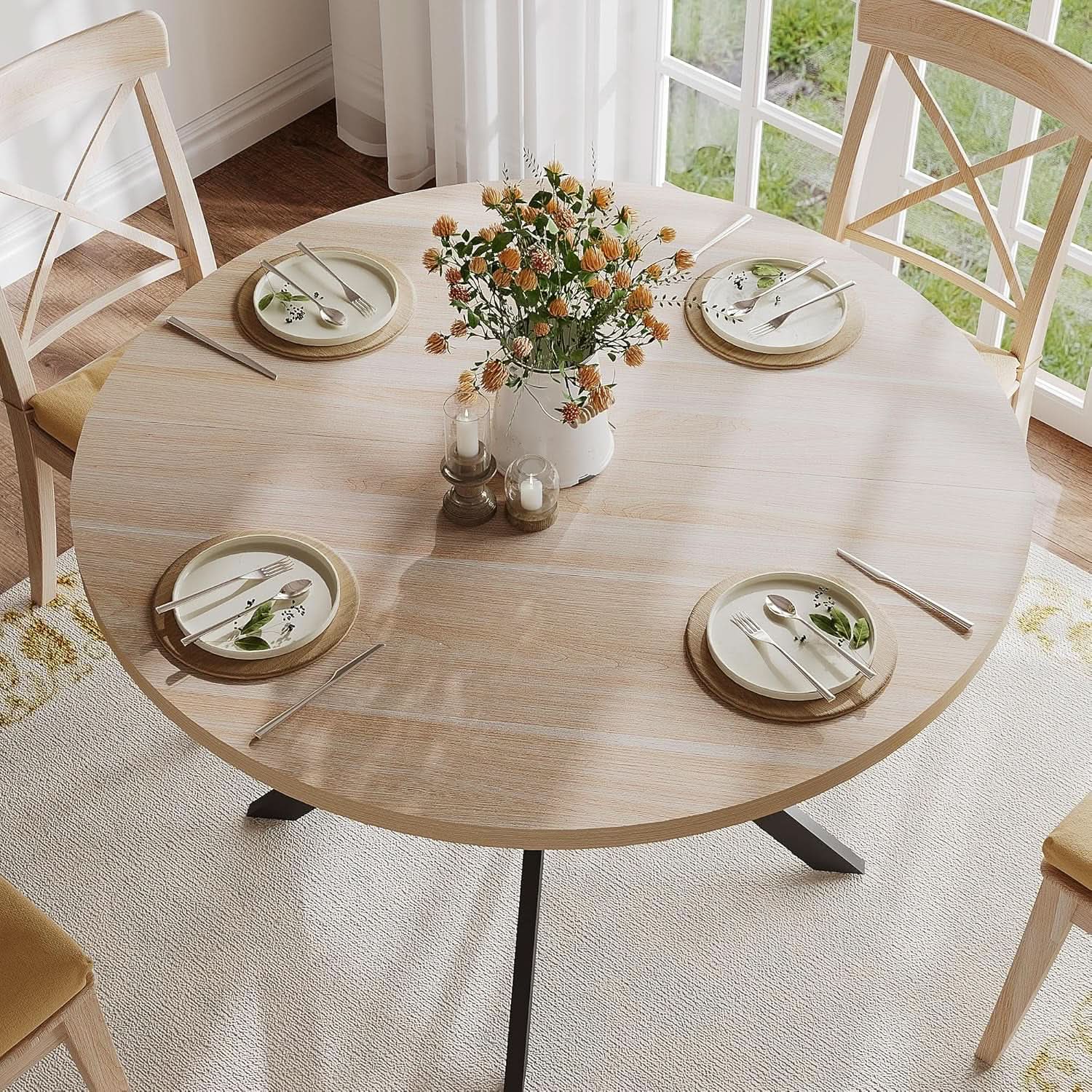 Round 47 Inch Circular Dining Table Natural Oak Finish from PriceLows™