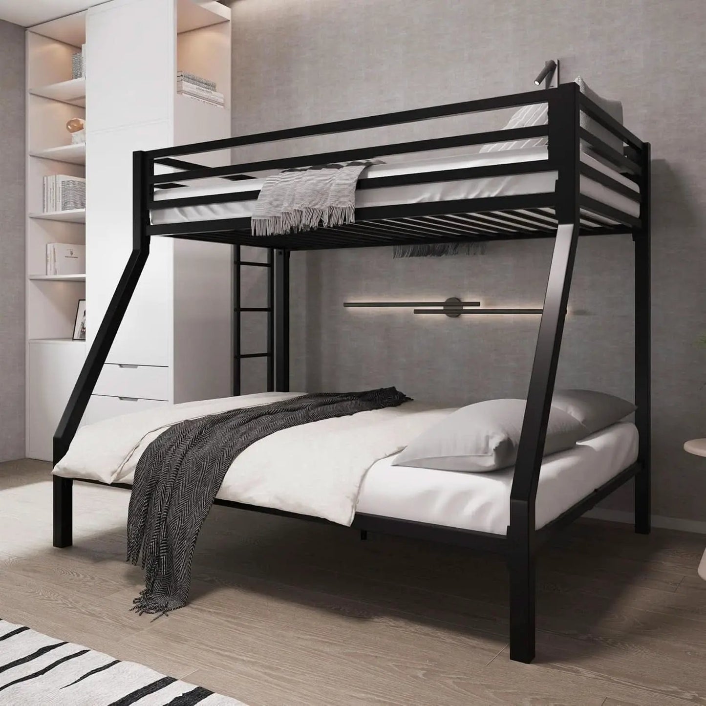 Metal Bunk Bed Twin Over Full Size With Guardrails from PriceLows™