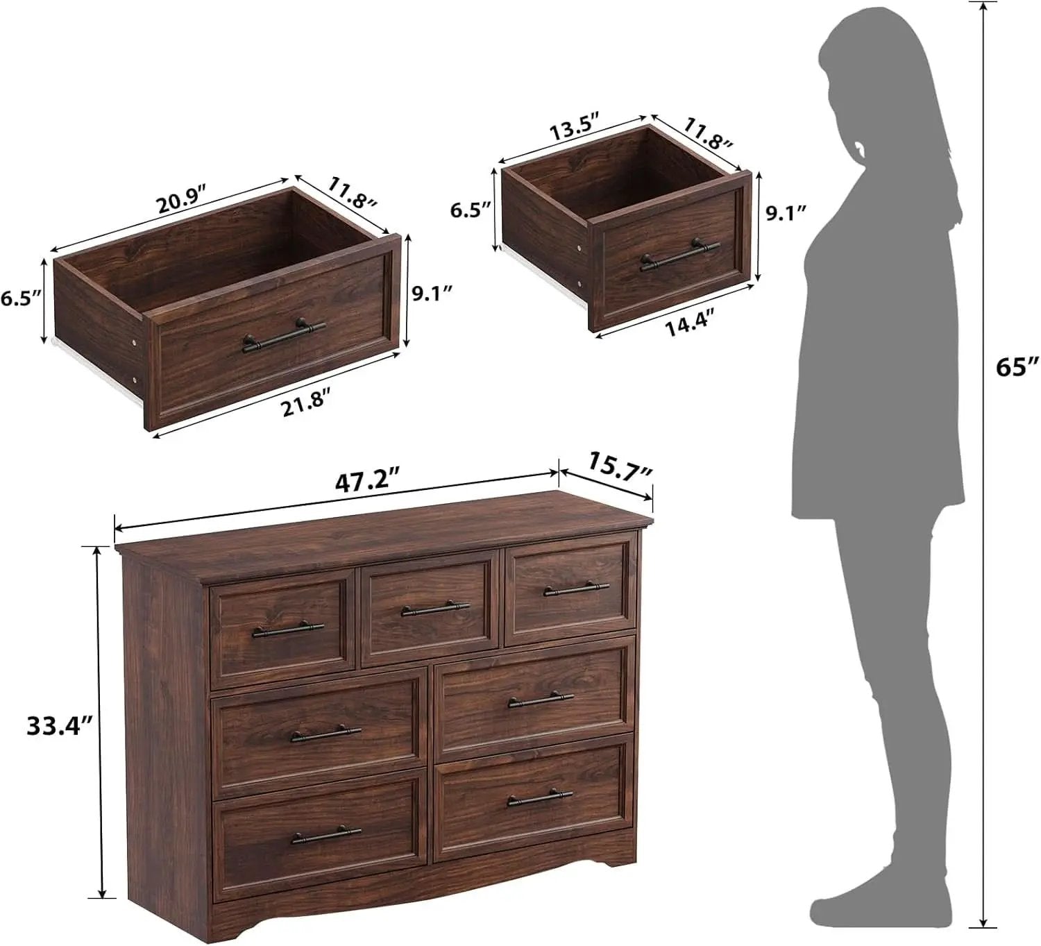 Walnut Farmhouse Dresser 7 Drawers Metallic Handles from PriceLows™