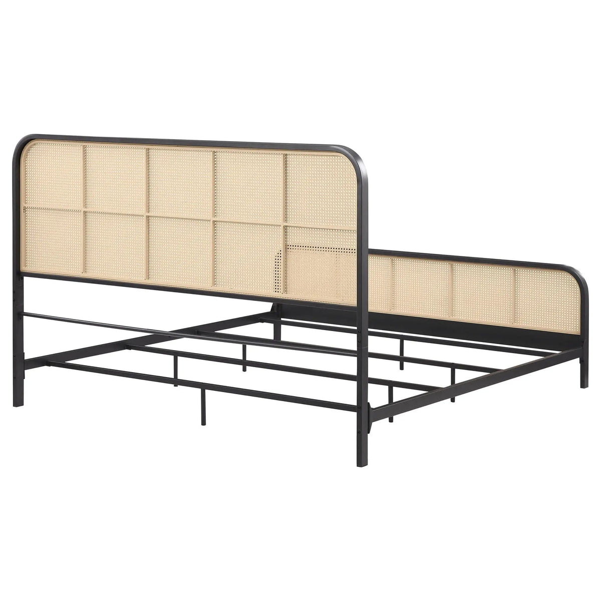 Lanewood Open Cane Webbing Metal Eastern King Bed | 78 x 84.5 x 52 in | Rattan & Metal | Black