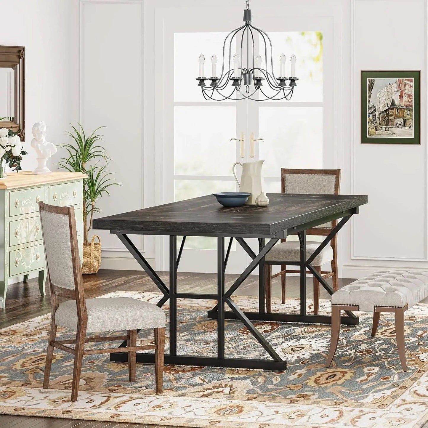 Farmhouse Dining Table 70.8 Inch Heavy Duty Metal Legs from PriceLows™