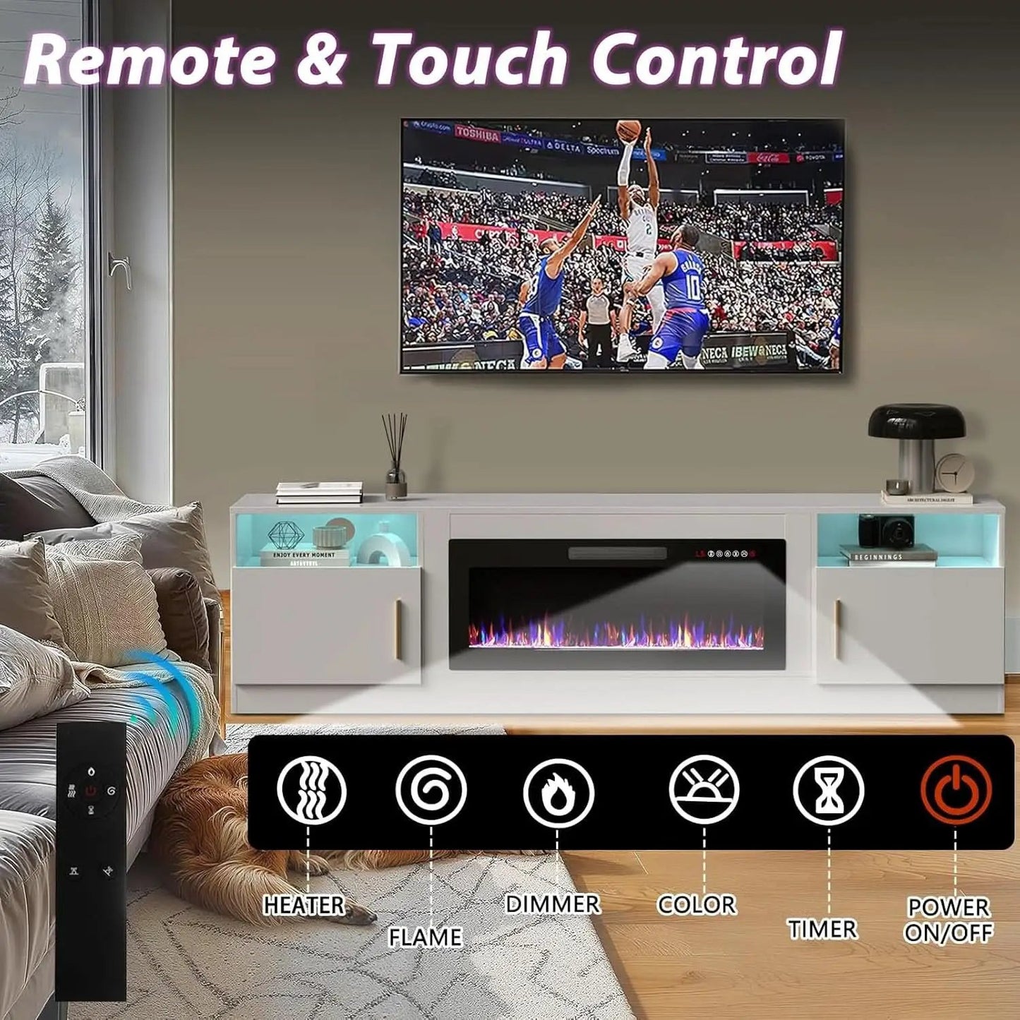 80 Inch Electric Fireplace TV Stand With LED Lights from PriceLows™