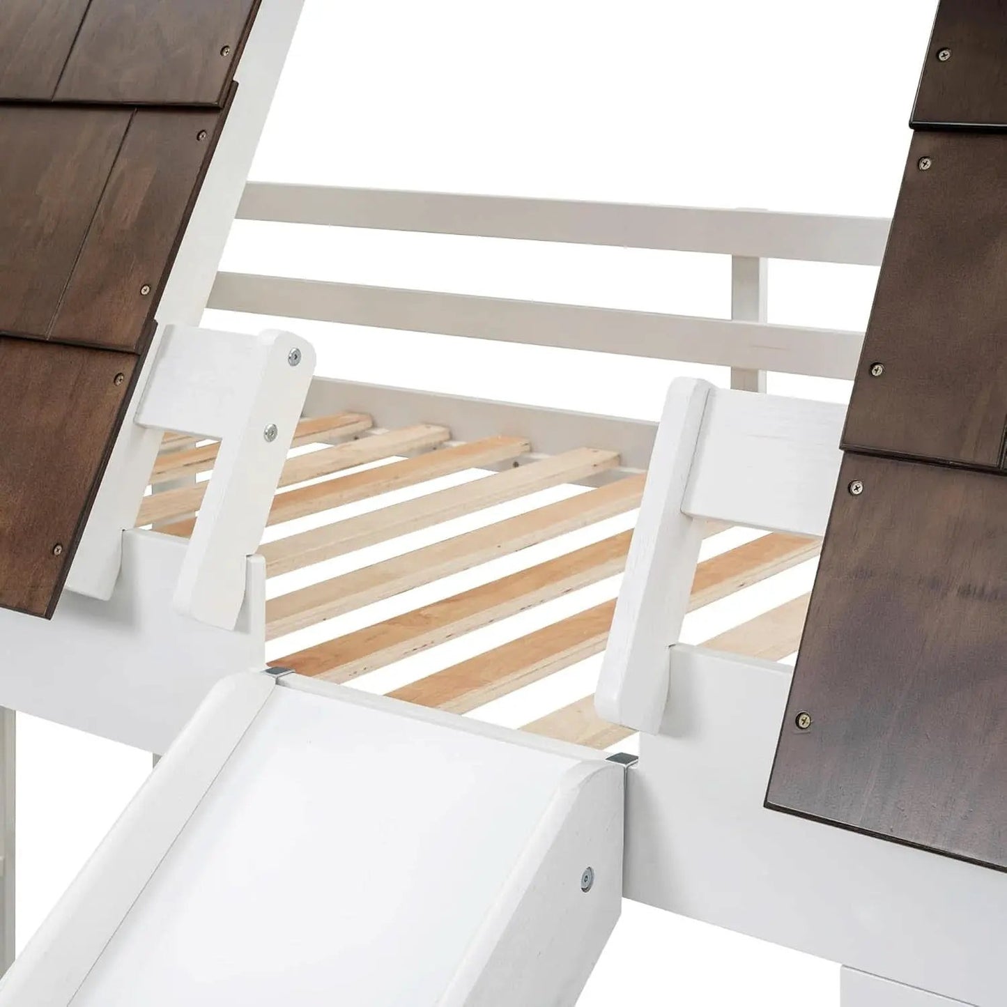 Twin Over Twin House Bunk Bed Frame White Brown With Roof from PriceLows™