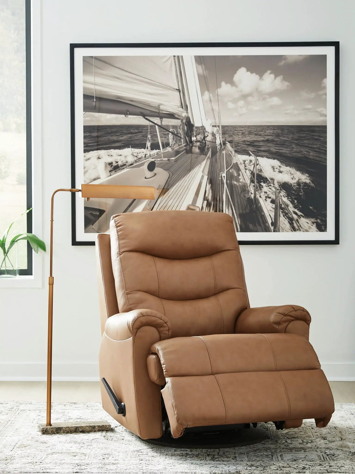 Flynwood Swivel Glider Recliner | Butternut Leather And Faux Leather | Pillow Top Arms | High Back