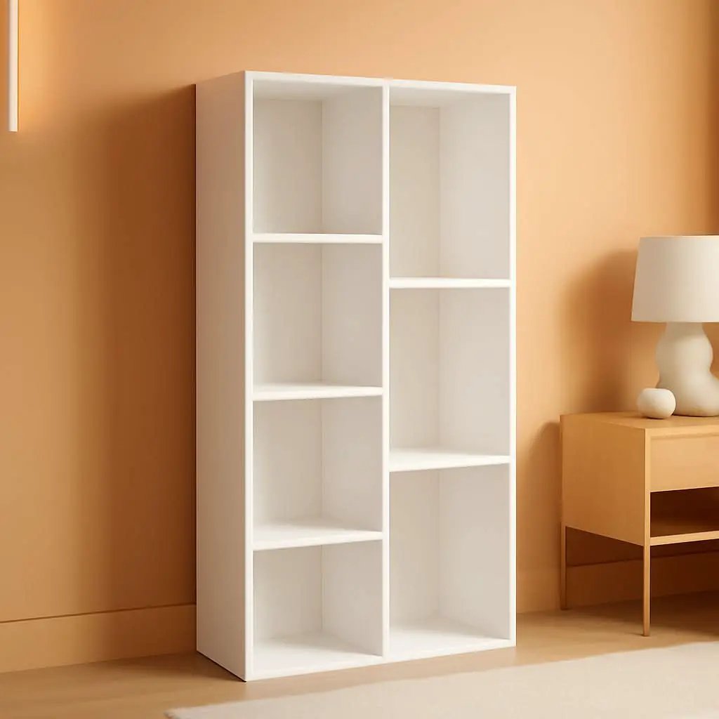 White 7 Compartment Bookcase Shelving Unit For Living Room And Home Office from PriceLows™