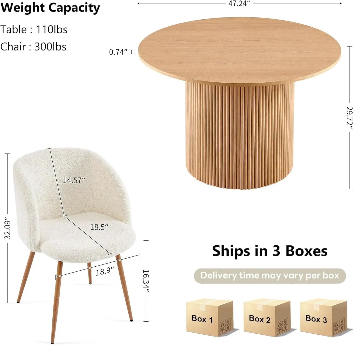 Forty Seven Inch Round Dining Table Oak Finish Chairs from PriceLows™