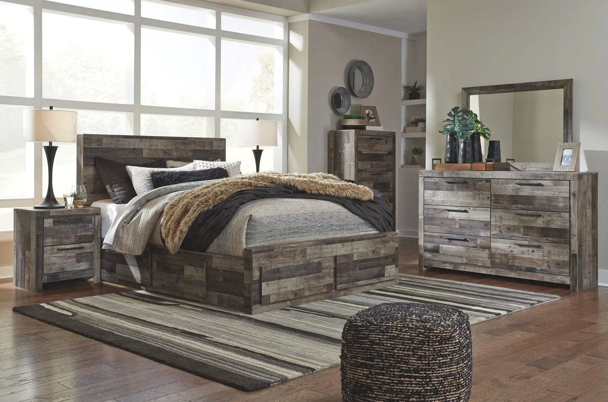Derekson Youth Panel Bedroom Set | 4-Piece | Rustic Butcher Block Finish | Replicated Pine Grain