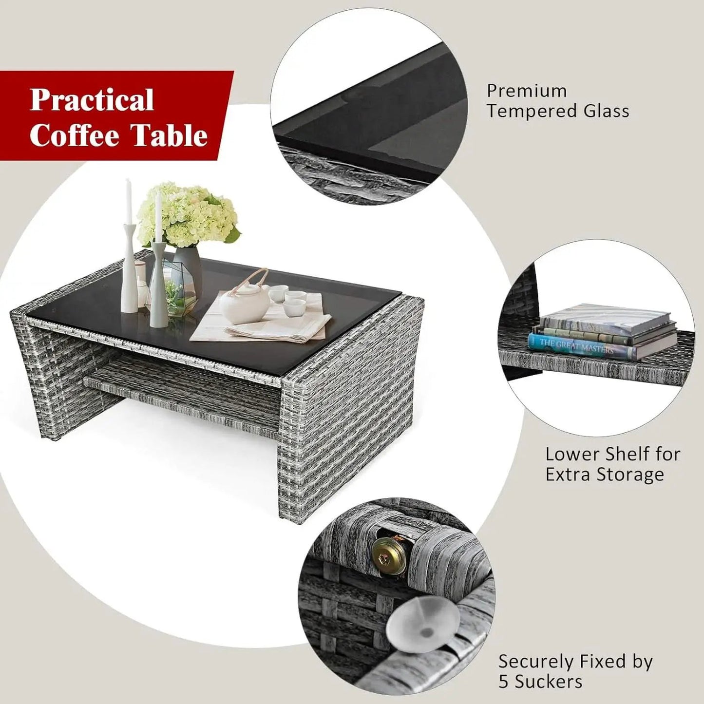 4 Piece All Weather Patio Furniture Set With Cushions And Glass Table from PriceLows™