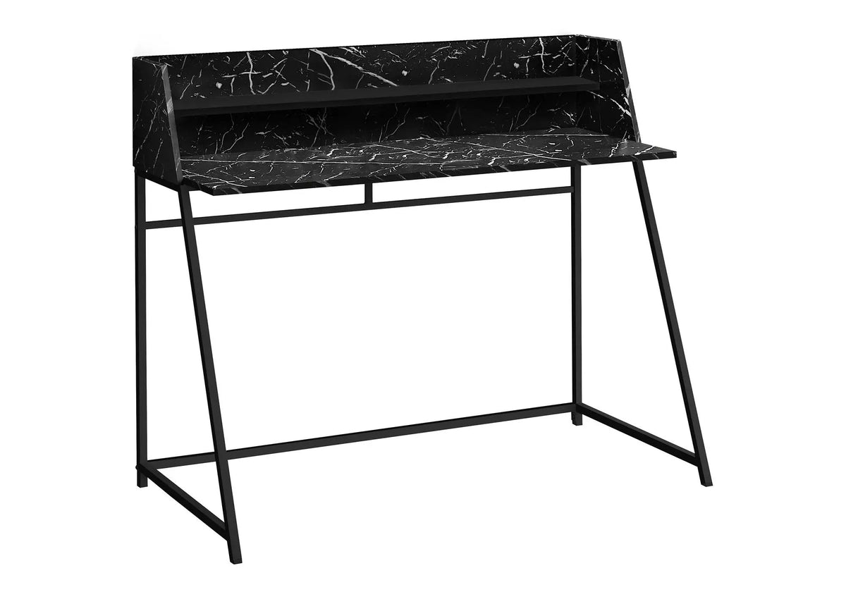 Marble Look Computer Desk With Shelves | 47.25 Inch Width | Sturdy Metal Base | 39.25 Inch Height