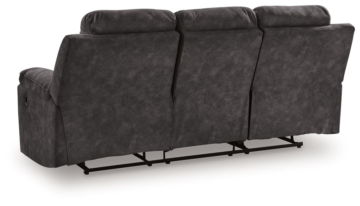 Brysonview Reclining Sofa | 87 x 40 x 41 in | Faux Leather & Metal | Charcoal