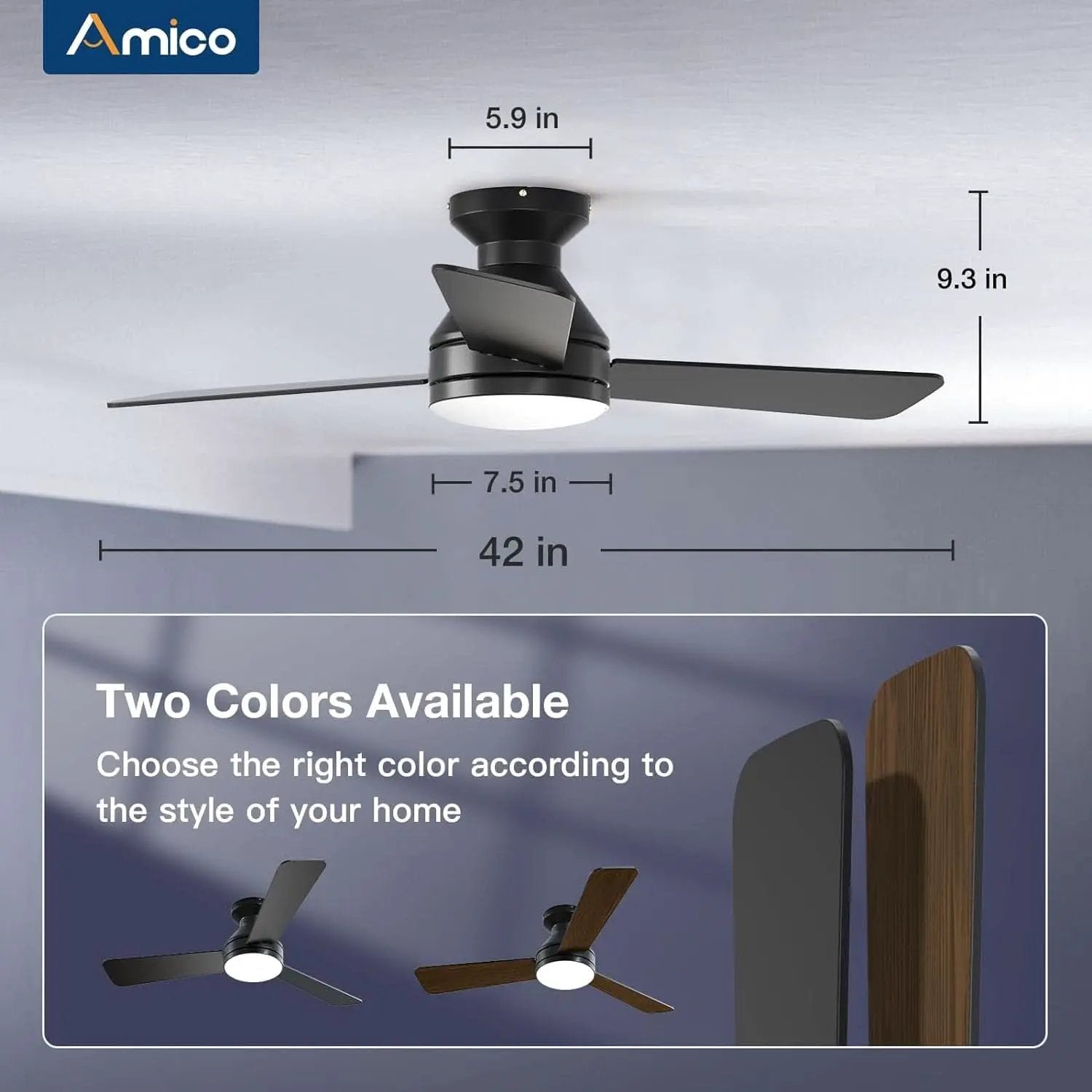 42 Inch Black Low Profile Ceiling Fan With Light And Remote from PriceLows™