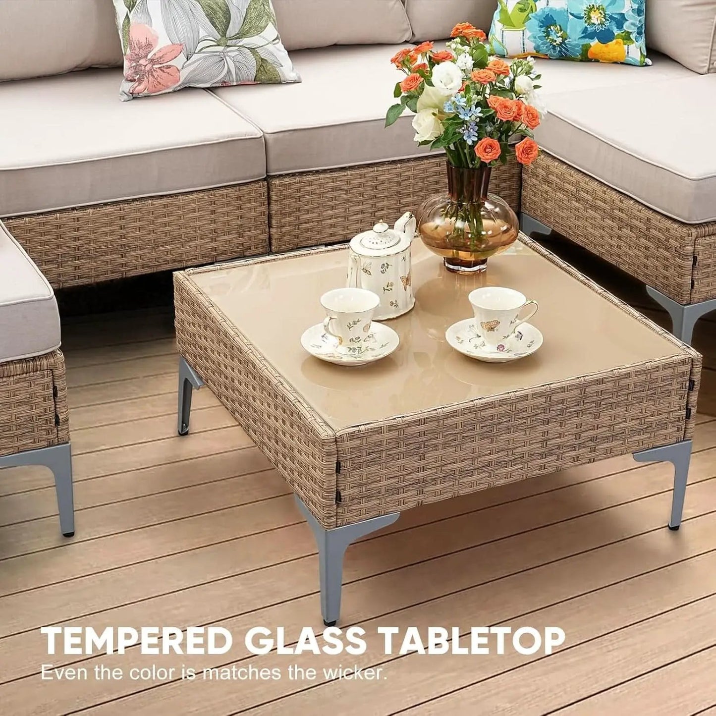 Seven Piece Wicker Patio Furniture Set with Cushions from PriceLows™