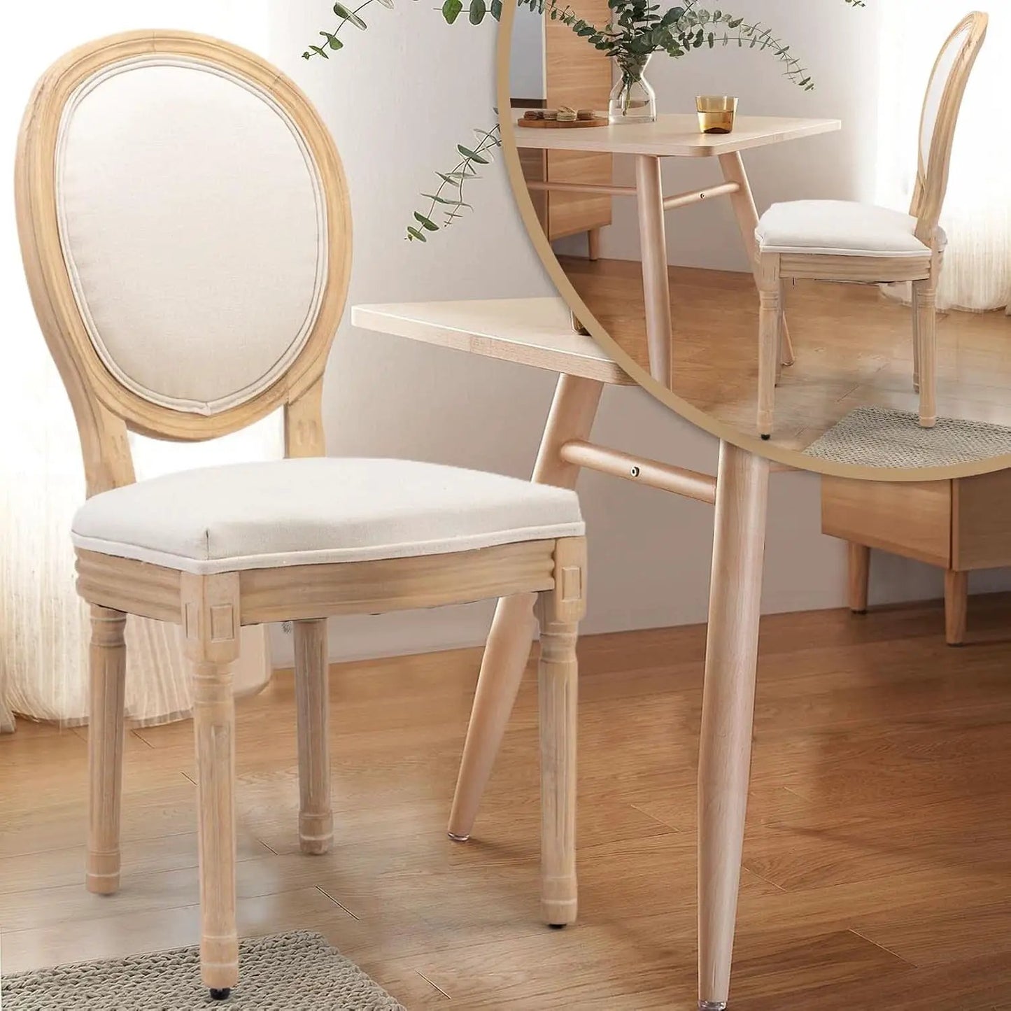 Beige Fabric French Country Dining Chairs Set Of 6 Oval Back from PriceLows™