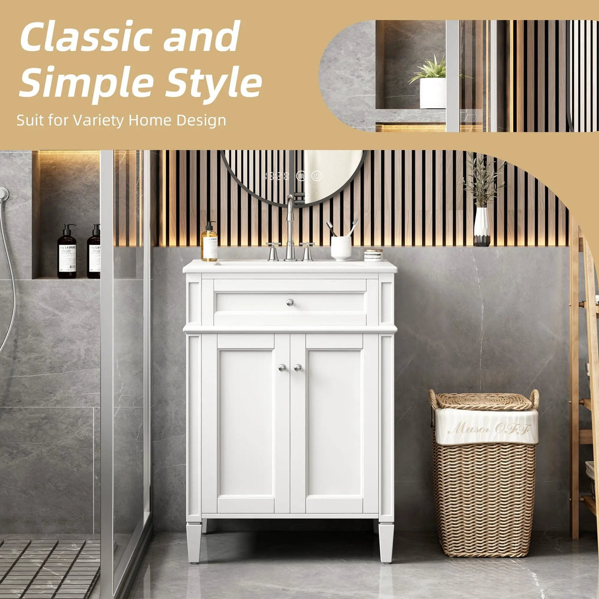 24 Inch Bathroom Vanity | 2 Doors | Tip Out Drawer | Soft Closing Hinges
