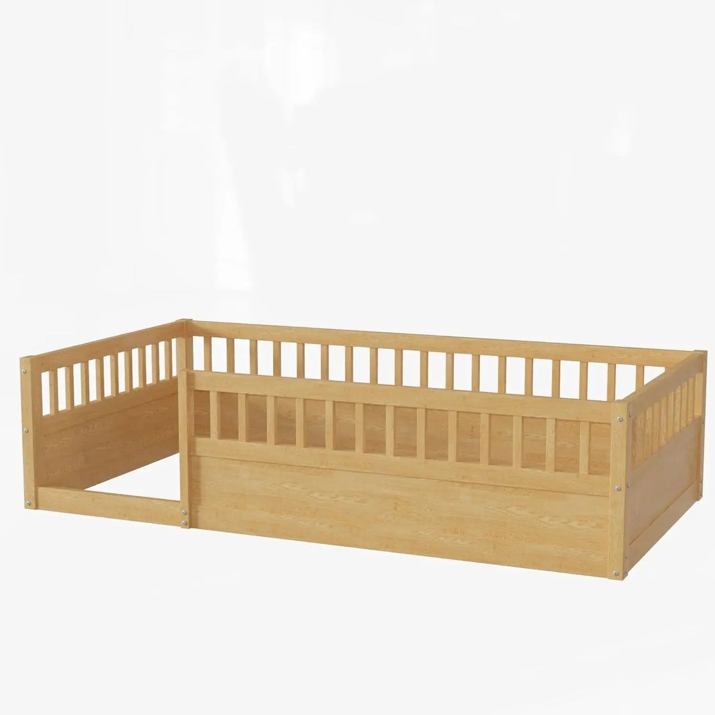 Twin Montessori Floor Bed With High Safety Rails Natural from PriceLows™