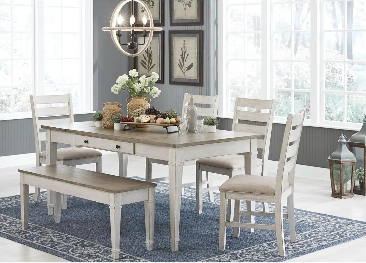 Dining Room Chair Set Of 2 Whitewash Finish Upholstered from PriceLows™