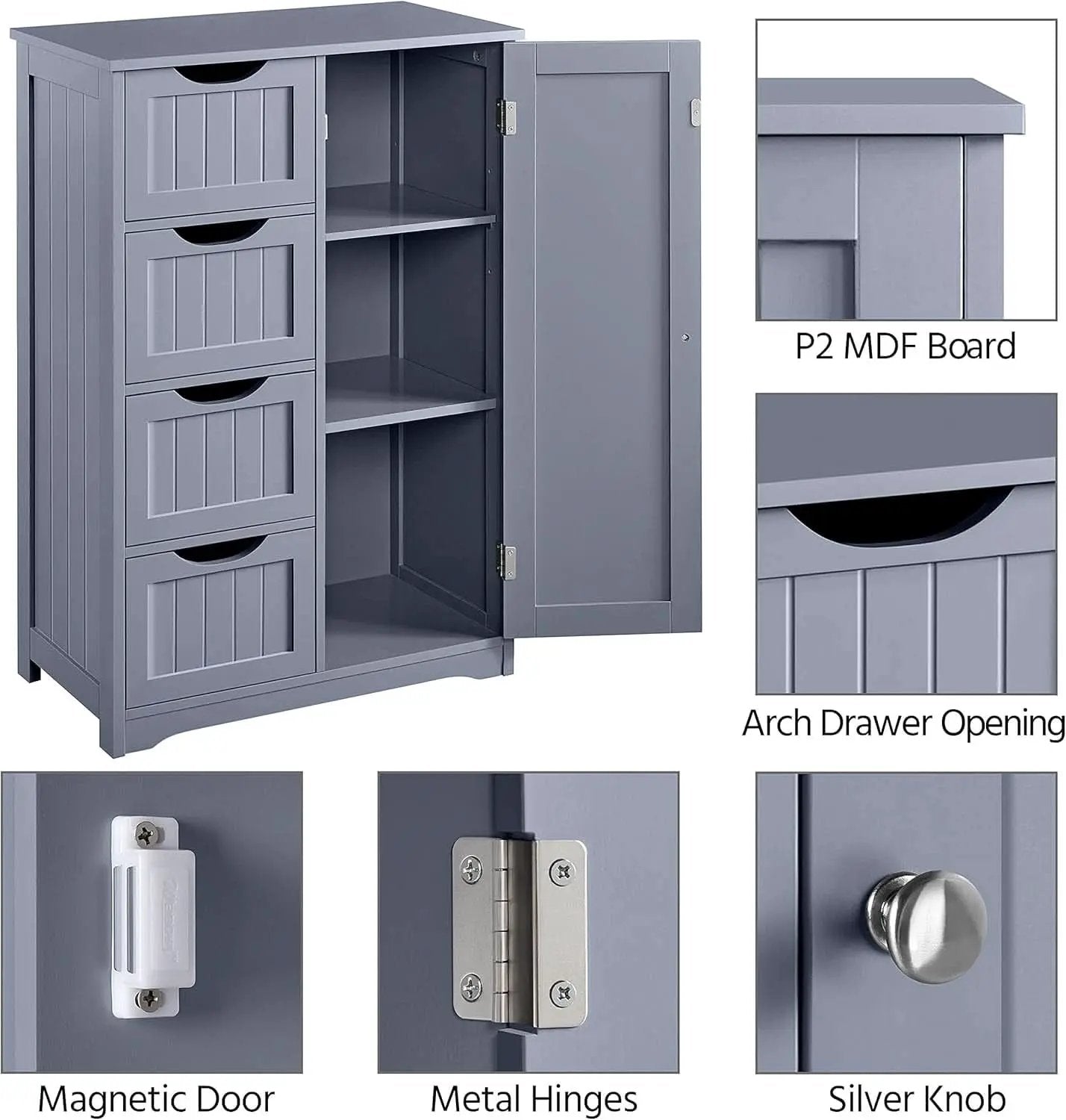 Gray Freestanding Bathroom Floor Cabinet With 4 Drawers from PriceLows™