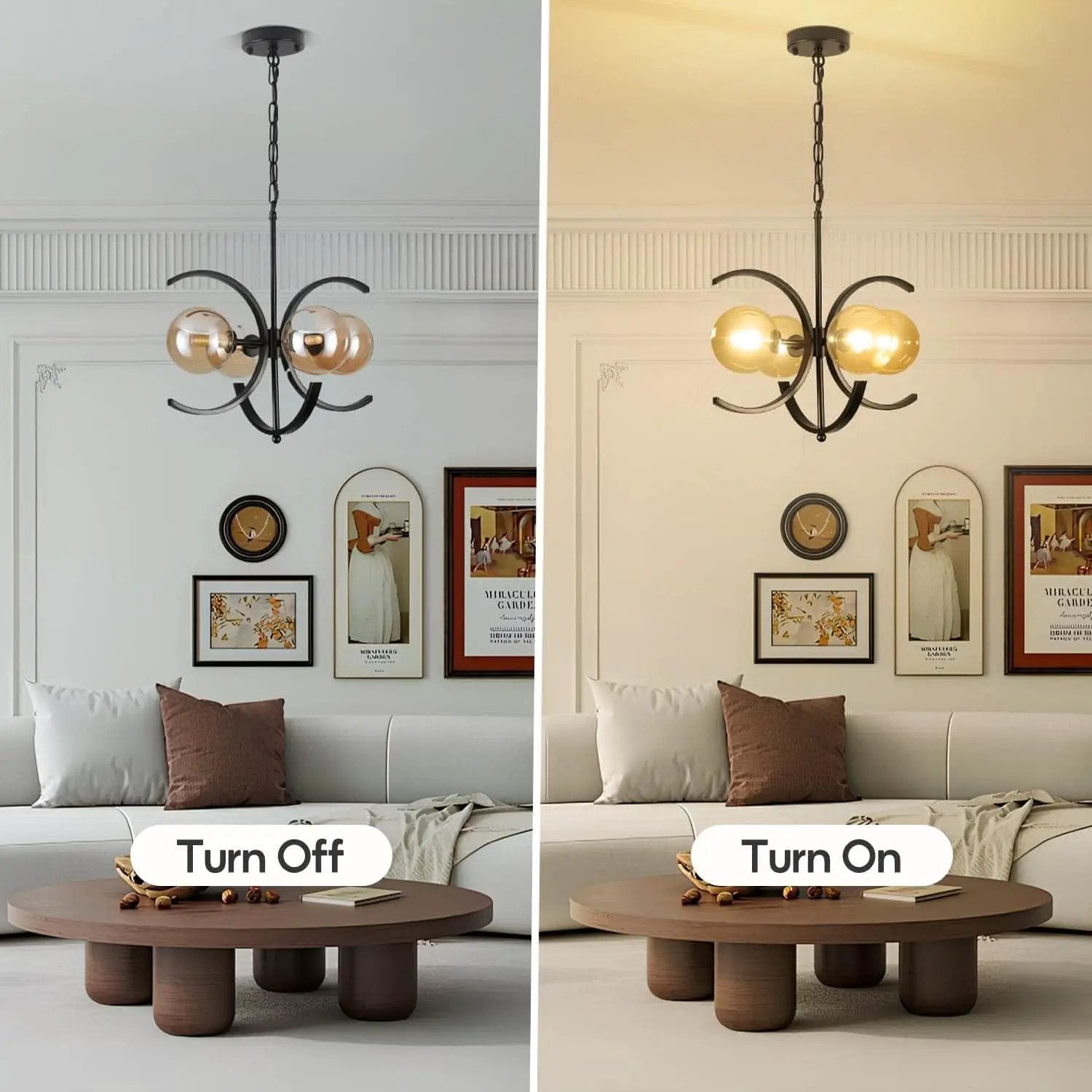 Black Sputnik Chandelier 4 Light Amber Glass Globes from PriceLows™