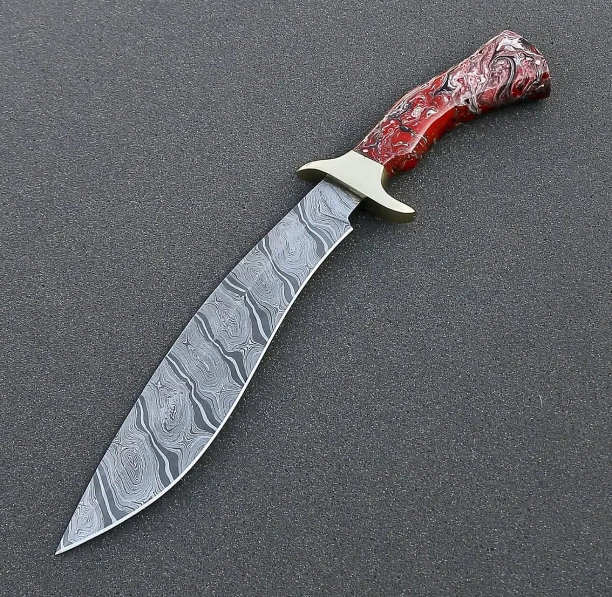Custom Handmade Damascus Steel Bowie Knife with Brass Guard & Resin Handle | Premium | Damascus Steel | Hunting & Survival Knife | Home