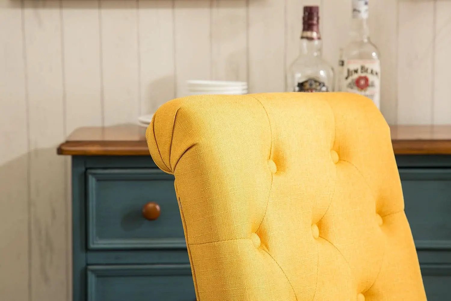 Solid Wood Tufted Parsons Yellow Dining Chair Set Of 2 from PriceLows™