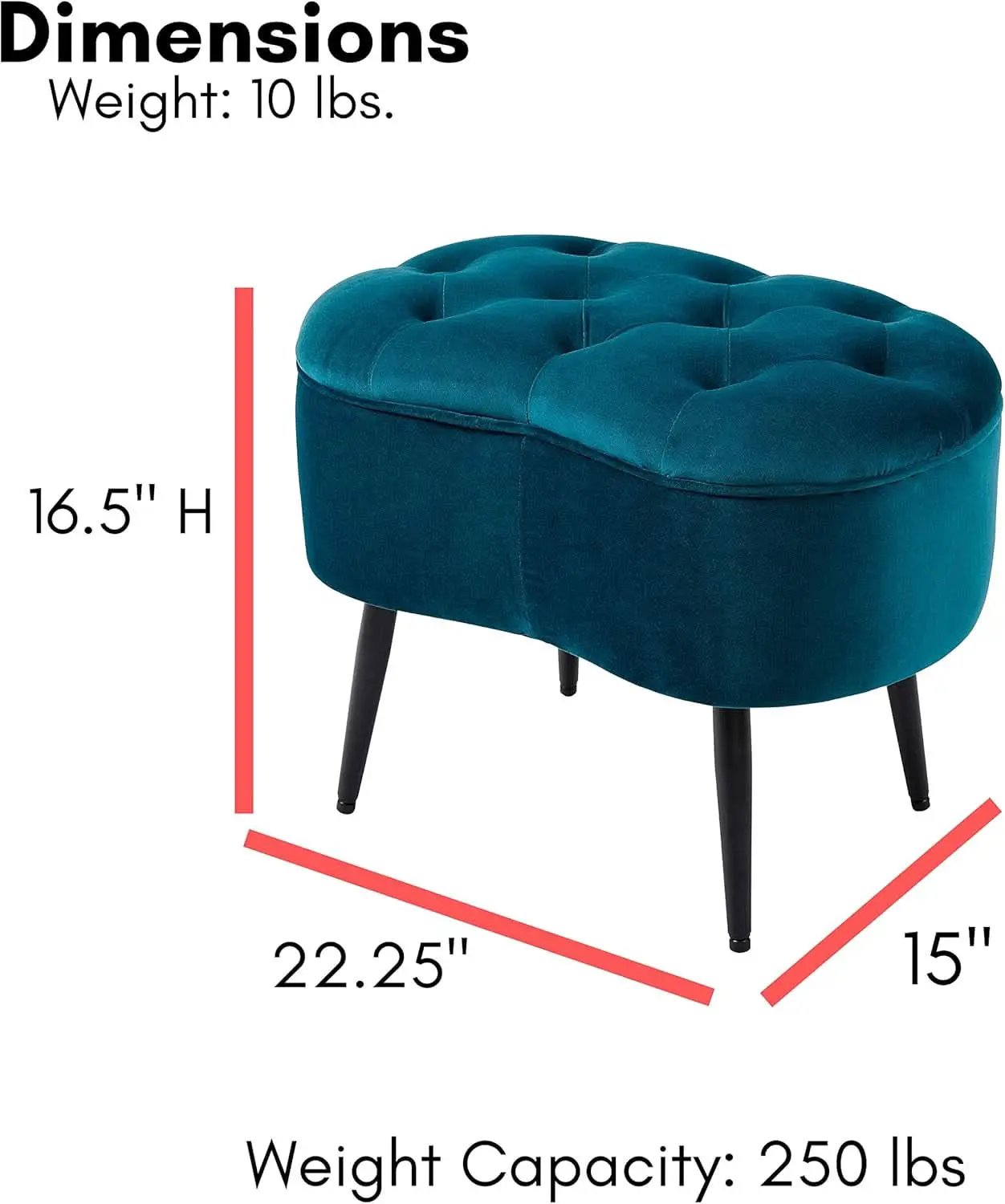 Indulgent Teal Velvet Tufted Oblong Ottoman 22.5X15 from PriceLows™