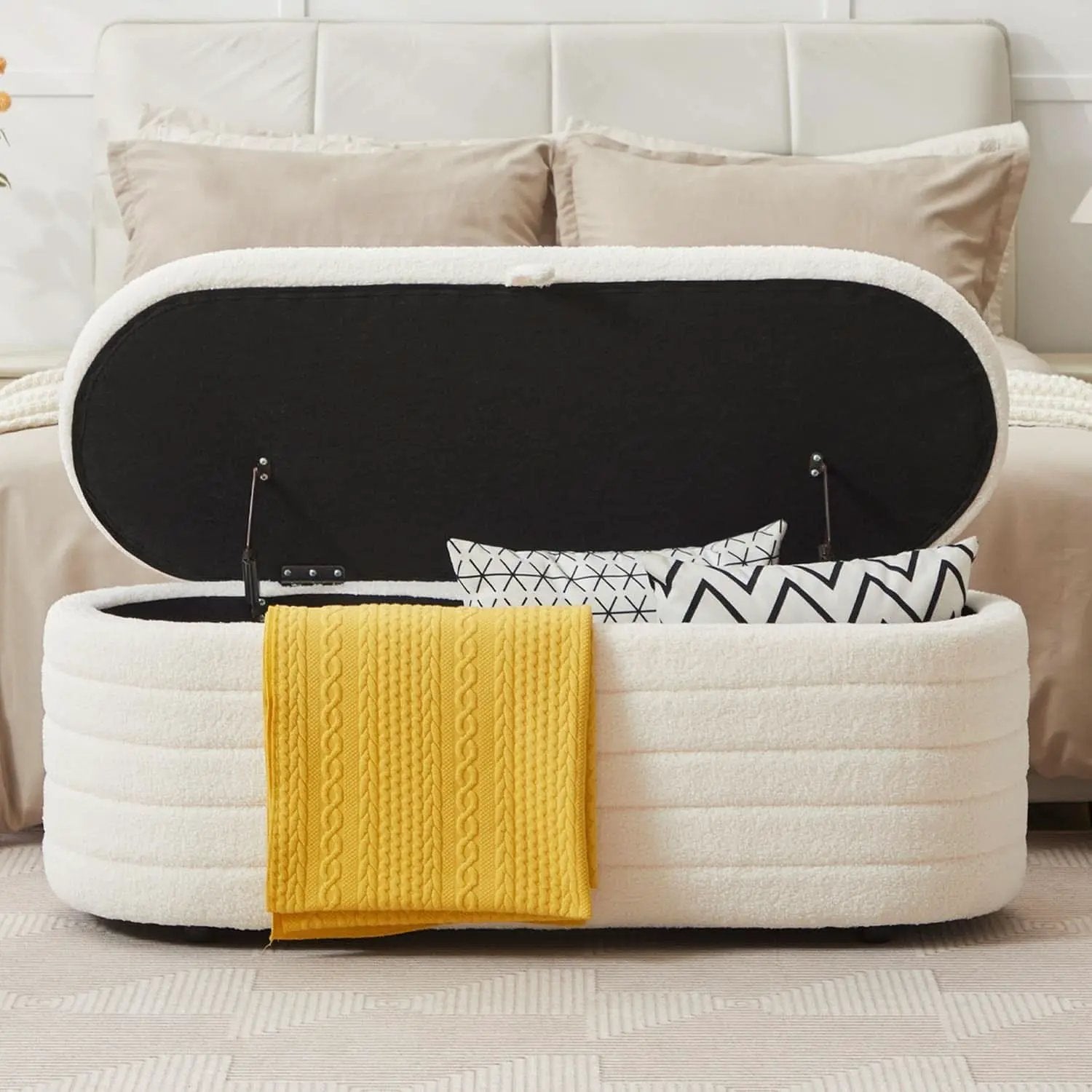 45 Inch Storage Ottoman Bench Boucle Upholstery Fabric from PriceLows™